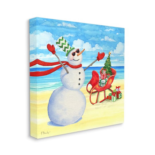 Stupell Industries Snowman on Beach Scene Canvas Wall Art